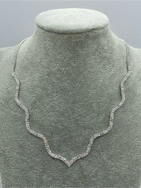 Swarovski Crystal Elements White Crystal Wave Tennis Necklace Art Deco Minimalis
